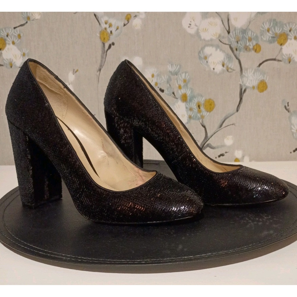 Betsey Johnson SB-Lou Black Sequin Chunky Heels Size 9.5 Shiny Sexy‎ Pumps - Picture 3 of 15